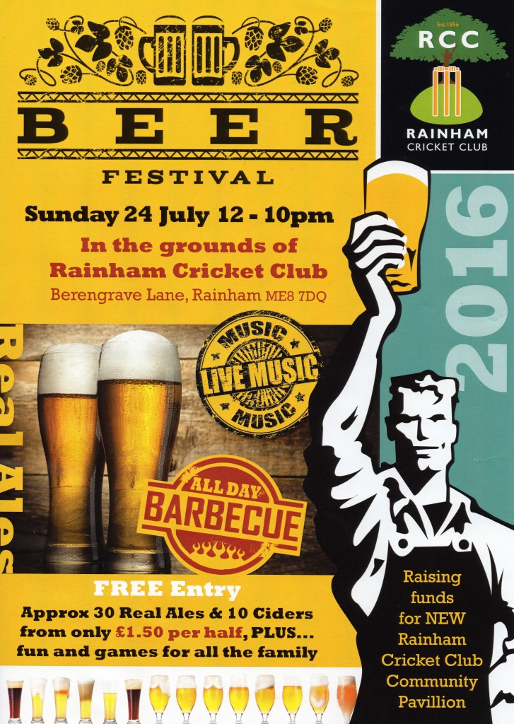 Beer Festival, Sun 24th July – Rainham Cricket Club